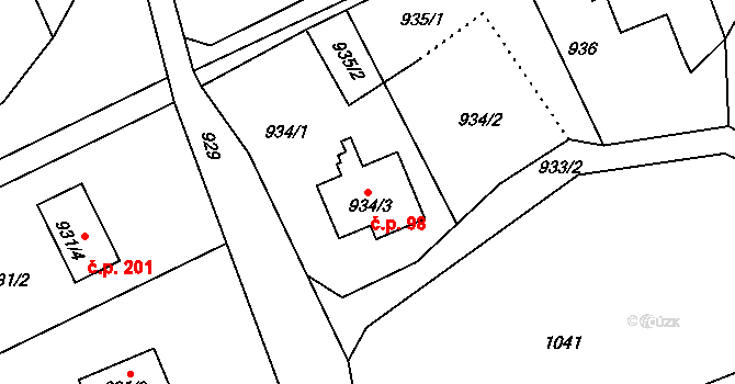 Rumburk 2-Horní Jindřichov 98, Rumburk na parcele st. 934/3 v KÚ Horní Jindřichov, Katastrální mapa
