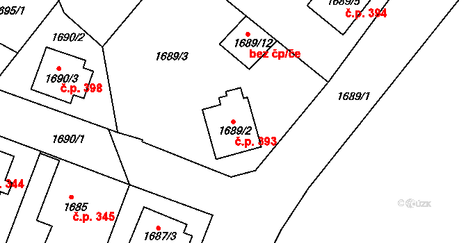 Příbram III 393, Příbram na parcele st. 1689/2 v KÚ Příbram, Katastrální mapa