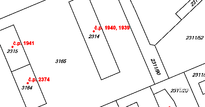 Dvůr Králové nad Labem 1939,1940 na parcele st. 2314 v KÚ Dvůr Králové nad Labem, Katastrální mapa