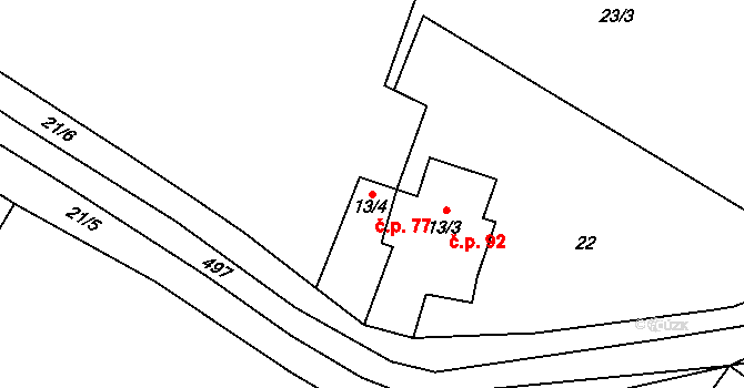 Horní Olešnice 77 na parcele st. 13/4 v KÚ Prostřední Olešnice, Katastrální mapa