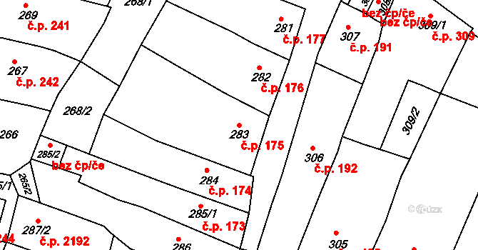 Česká Lípa 175 na parcele st. 283 v KÚ Česká Lípa, Katastrální mapa