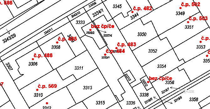 Jirkov 484 na parcele st. 3335/1 v KÚ Jirkov, Katastrální mapa