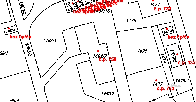 Liberec XIV-Ruprechtice 758, Liberec na parcele st. 1463/7 v KÚ Ruprechtice, Katastrální mapa
