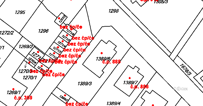 Teplické Předměstí 885, Bílina na parcele st. 1389/6 v KÚ Bílina, Katastrální mapa