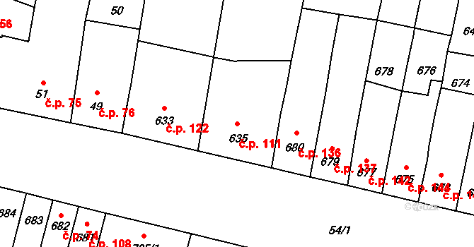 Opatovice 111 na parcele st. 635 v KÚ Opatovice u Rajhradu, Katastrální mapa