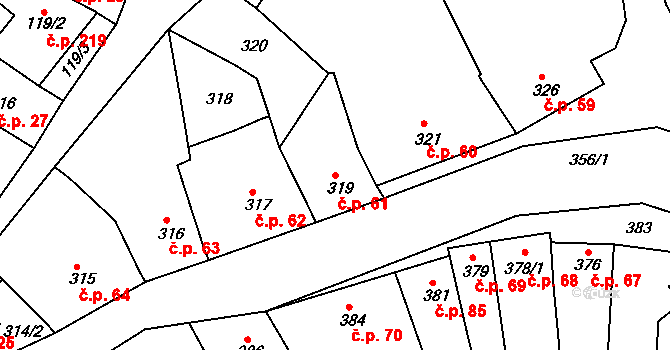 Horákov 61, Mokrá-Horákov na parcele st. 319 v KÚ Horákov, Katastrální mapa
