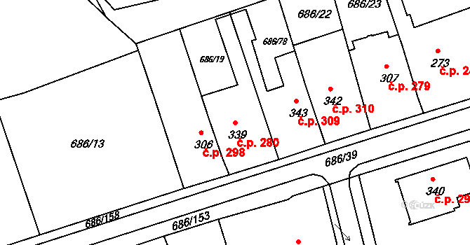 Parník 280, Česká Třebová na parcele st. 339 v KÚ Parník, Katastrální mapa
