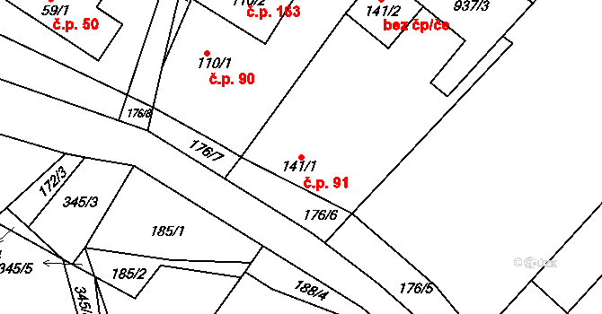 Lípa nad Orlicí 91 na parcele st. 141/1 v KÚ Lípa nad Orlicí, Katastrální mapa