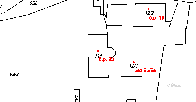 Třebsko 83 na parcele st. 115 v KÚ Třebsko, Katastrální mapa