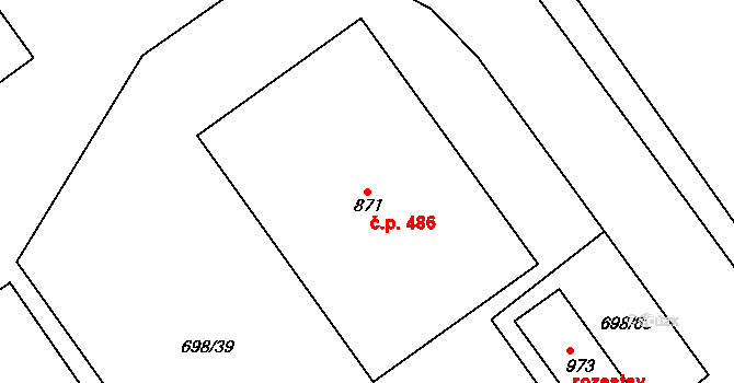 Daliměřice 486, Turnov na parcele st. 871 v KÚ Daliměřice, Katastrální mapa