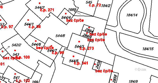 Plešivec 273, Český Krumlov na parcele st. 544/3 v KÚ Český Krumlov, Katastrální mapa