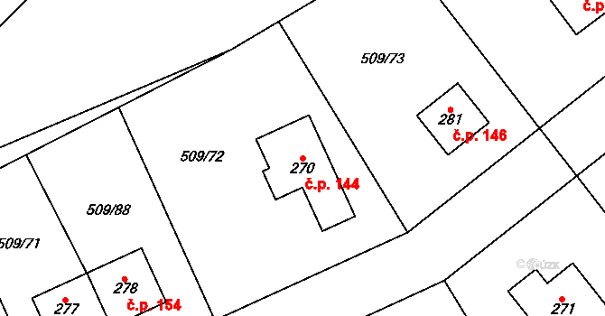 Skalsko 144 na parcele st. 270 v KÚ Skalsko, Katastrální mapa