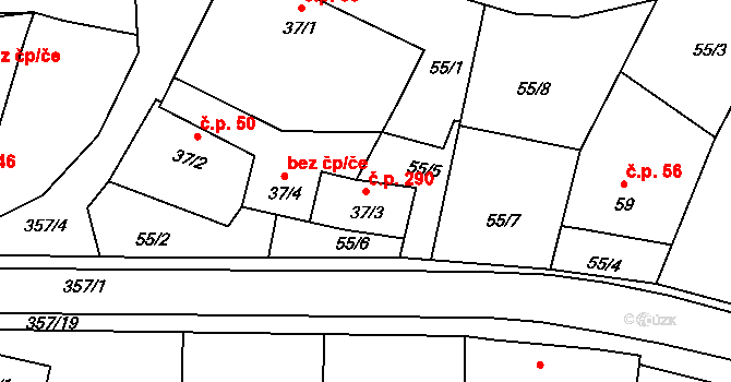 Chotoviny 290 na parcele st. 37/3 v KÚ Chotoviny, Katastrální mapa