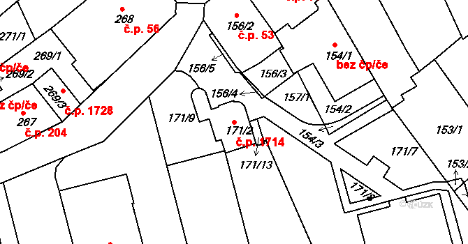 Rychnov nad Kněžnou 1714 na parcele st. 171/2 v KÚ Rychnov nad Kněžnou, Katastrální mapa