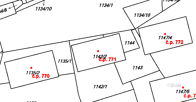 Tlučná 771 na parcele st. 1142/2 v KÚ Tlučná, Katastrální mapa