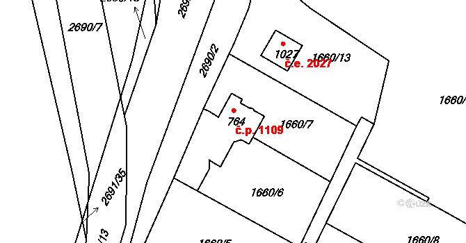 Horažďovice 1109 na parcele st. 764 v KÚ Horažďovice, Katastrální mapa