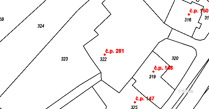 Lichnov 281 na parcele st. 322 v KÚ Lichnov u Bruntálu, Katastrální mapa