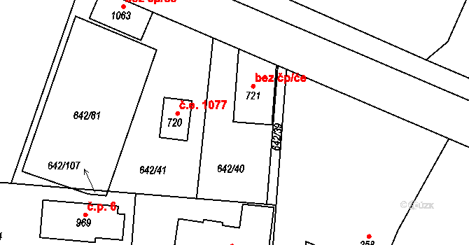 Kamenice 30155002 na parcele st. 721 v KÚ Těptín, Katastrální mapa