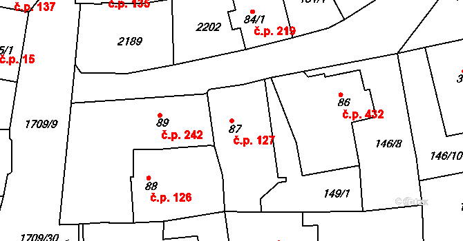 Skalná 127 na parcele st. 87 v KÚ Skalná, Katastrální mapa