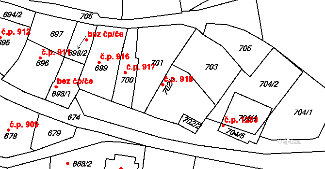Brumov 918, Brumov-Bylnice na parcele st. 702/1 v KÚ Brumov, Katastrální mapa