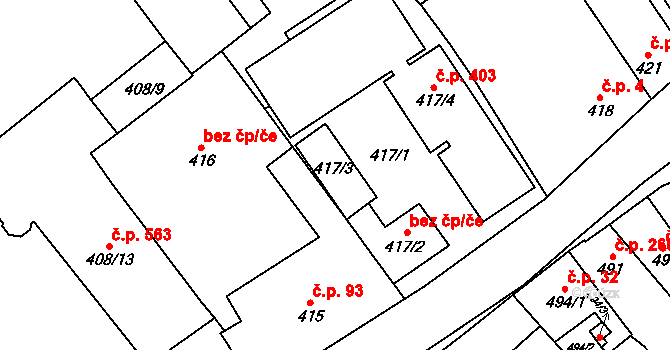 Brno 39512002 na parcele st. 417/3 v KÚ Medlánky, Katastrální mapa