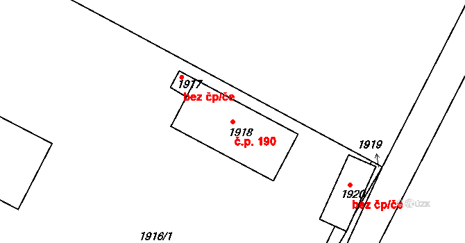 Dyje 190 na parcele st. 1918 v KÚ Dyje, Katastrální mapa