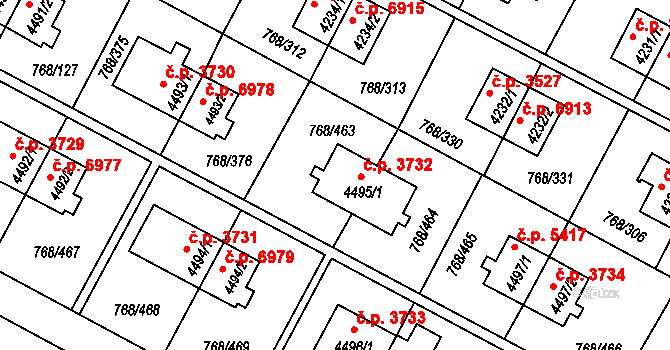 Zlín 3732 na parcele st. 4495/1 v KÚ Zlín, Katastrální mapa