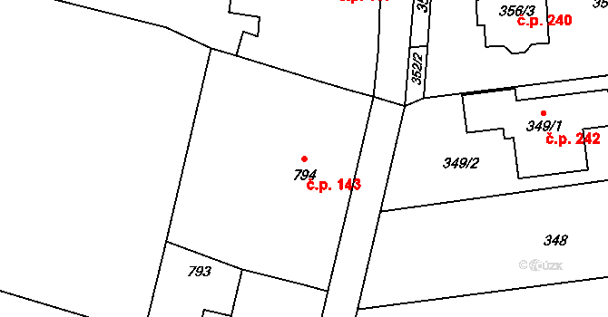 Velehrad 143 na parcele st. 794 v KÚ Velehrad, Katastrální mapa