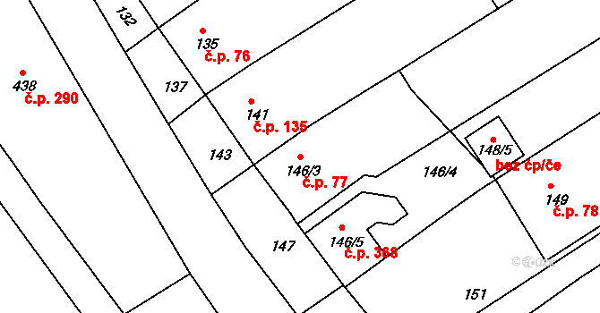 Huštěnovice 77 na parcele st. 146/3 v KÚ Huštěnovice, Katastrální mapa