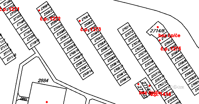 Brno 47722002 na parcele st. 2708/7 v KÚ Slatina, Katastrální mapa