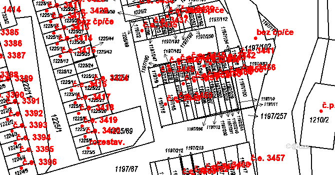 Prostřední Suchá 3450, Havířov na parcele st. 1197/15 v KÚ Prostřední Suchá, Katastrální mapa