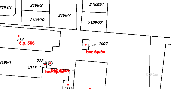 Toužim 48445002 na parcele st. 1097 v KÚ Toužim, Katastrální mapa