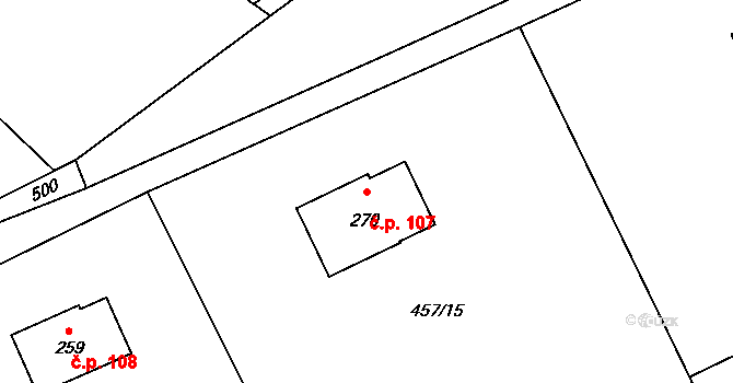 Těpeře 107, Železný Brod na parcele st. 270 v KÚ Chlístov u Železného Brodu, Katastrální mapa