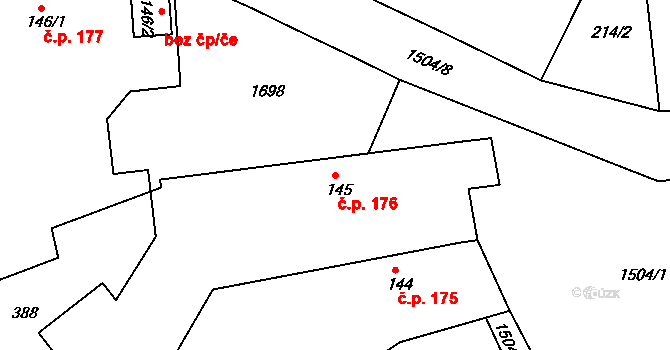 Rosice 176 na parcele st. 145 v KÚ Rosice u Chrasti, Katastrální mapa