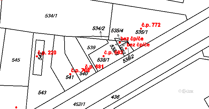 Nýřany 682 na parcele st. 538/1 v KÚ Nýřany, Katastrální mapa