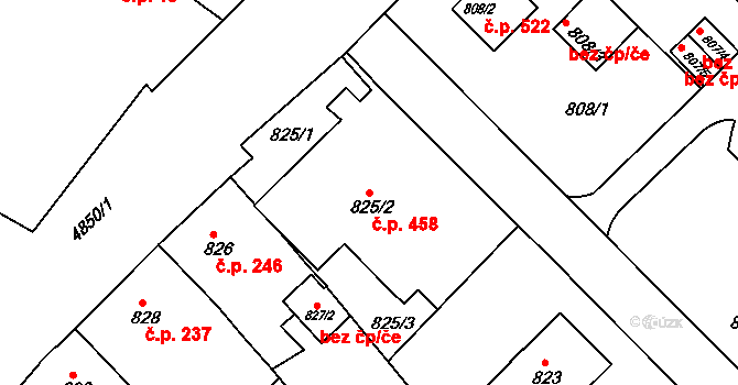 Litomyšlské Předměstí 458, Vysoké Mýto na parcele st. 825/2 v KÚ Vysoké Mýto, Katastrální mapa