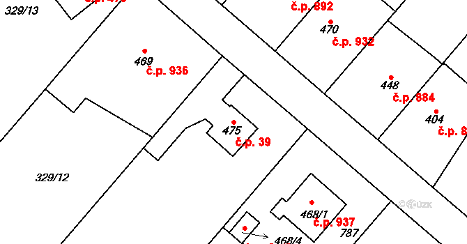Kralupy nad Vltavou 39 na parcele st. 475 v KÚ Lobeč, Katastrální mapa