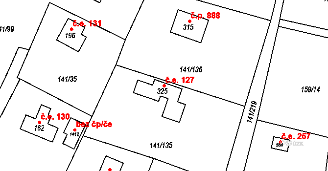 Dolní Jirčany 127, Psáry na parcele st. 325 v KÚ Dolní Jirčany, Katastrální mapa