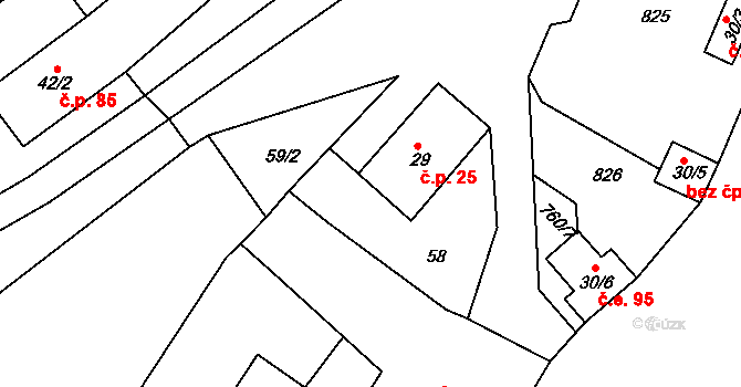 Rabštejn nad Střelou 25, Manětín na parcele st. 29 v KÚ Rabštejn nad Střelou, Katastrální mapa