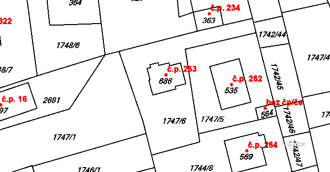 Klenčí pod Čerchovem 263 na parcele st. 686 v KÚ Klenčí pod Čerchovem, Katastrální mapa