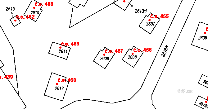 Jedovnice 457 na parcele st. 2609 v KÚ Jedovnice, Katastrální mapa