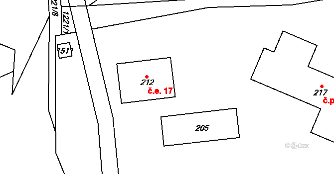 Třemešek 17, Oskava na parcele st. 212 v KÚ Třemešek, Katastrální mapa