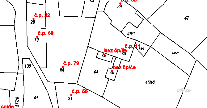 Jeviněves 80457002 na parcele st. 186 v KÚ Jeviněves, Katastrální mapa