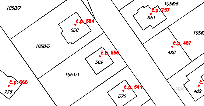 Mořkov 555 na parcele st. 569 v KÚ Mořkov, Katastrální mapa