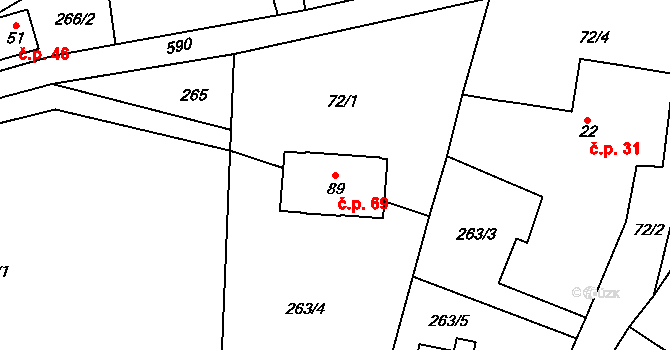 Zboží 69, Dvůr Králové nad Labem na parcele st. 89 v KÚ Zboží u Dvora Králové, Katastrální mapa