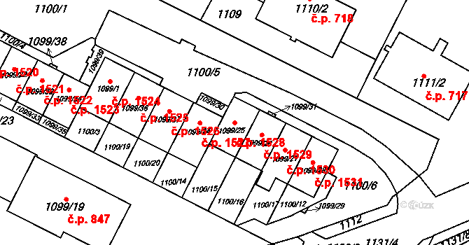 Bystřice nad Pernštejnem 1528 na parcele st. 1099/25 v KÚ Bystřice nad Pernštejnem, Katastrální mapa