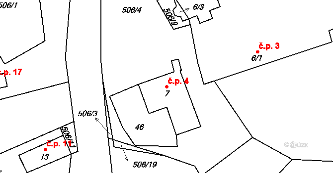 Šachotín 4, Šlapanov na parcele st. 7 v KÚ Šachotín, Katastrální mapa