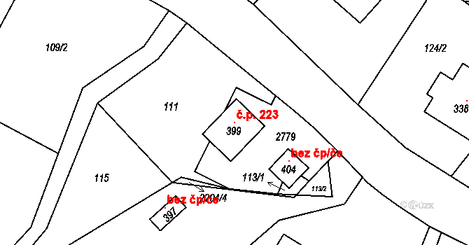 Klokočov 223, Vítkov na parcele st. 399 v KÚ Klokočov u Vítkova, Katastrální mapa