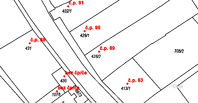 Dolní Dunajovice 89 na parcele st. 428/2 v KÚ Dolní Dunajovice, Katastrální mapa