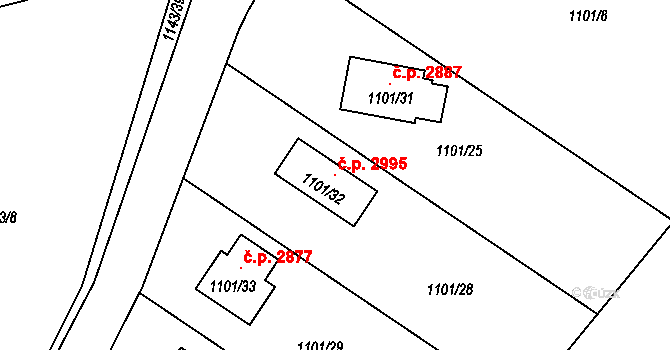 Rožnov pod Radhoštěm 2995 na parcele st. 1101/32 v KÚ Tylovice, Katastrální mapa